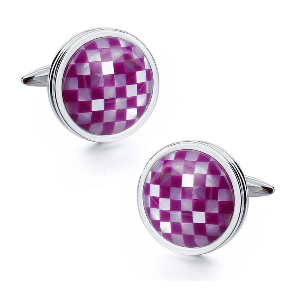 Elegant Purple and Silver Iridescent Mother of Pearl Mosaic Cufflinks